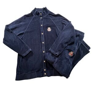 Regatta Sport Velour Tracksuit Set Womens Medium Navy Blue Vintage 2 Piece Crest